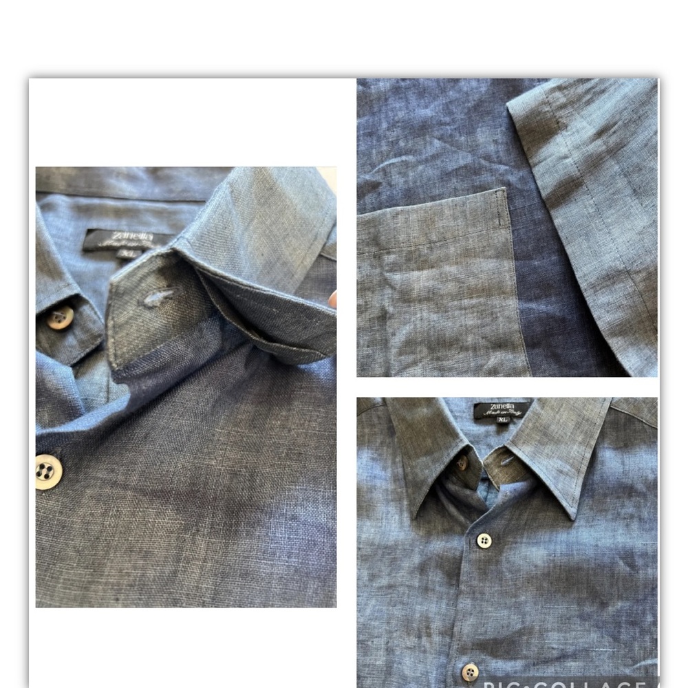 Men’s linen shirt, Short sleeve designer, blue Zanella Italy Nordstrom